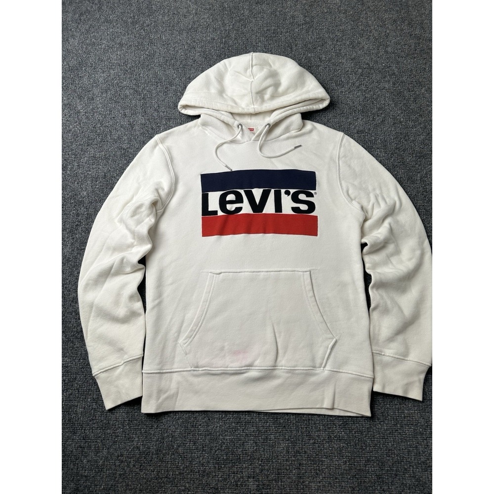 Mens Hoodie Levi's Logo Graphic White Pullover Sweatshirt,‎ Size S